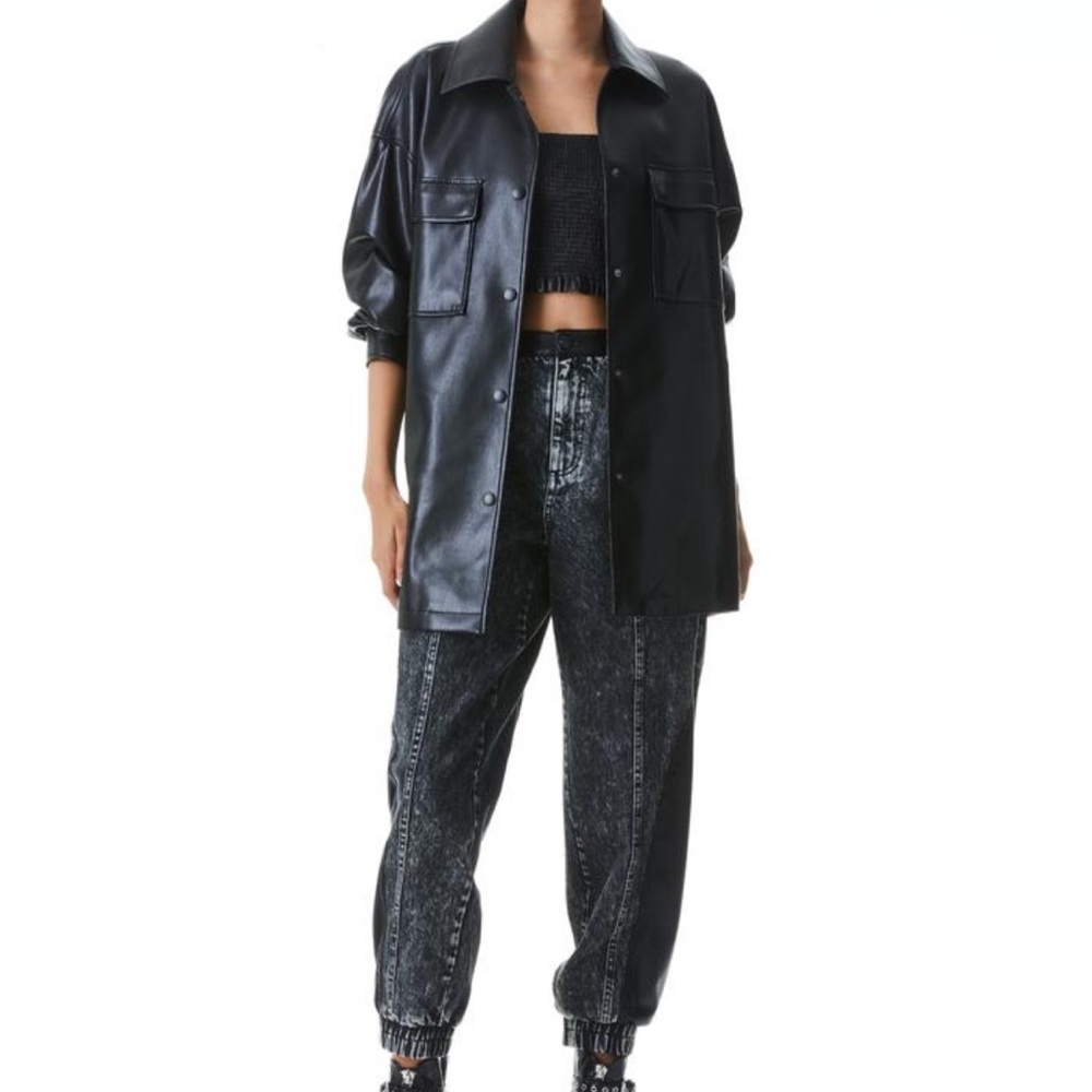 Classic Black Faux Leather Shirt-Jacket for Women